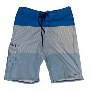 ONeill Board Shorts Swimwear Mens Swim Trunk Blue Striped Size 28x10‎